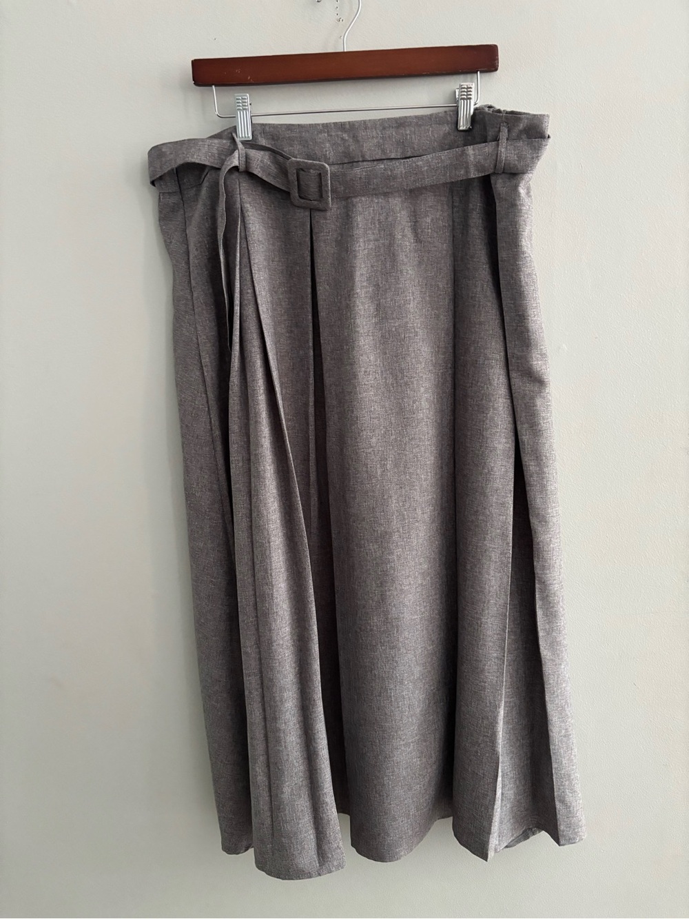 Gray Pleated Wrap Maxi Skirt High Waisted with Belt Plus Size 3XL